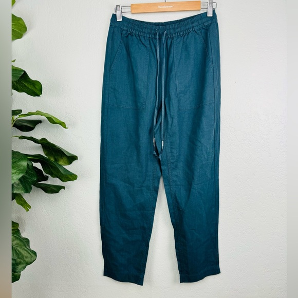 New J. Crew Blue Tie- Waist Tall New Seaside Pant in Linen Blend - Picture 2 of 8